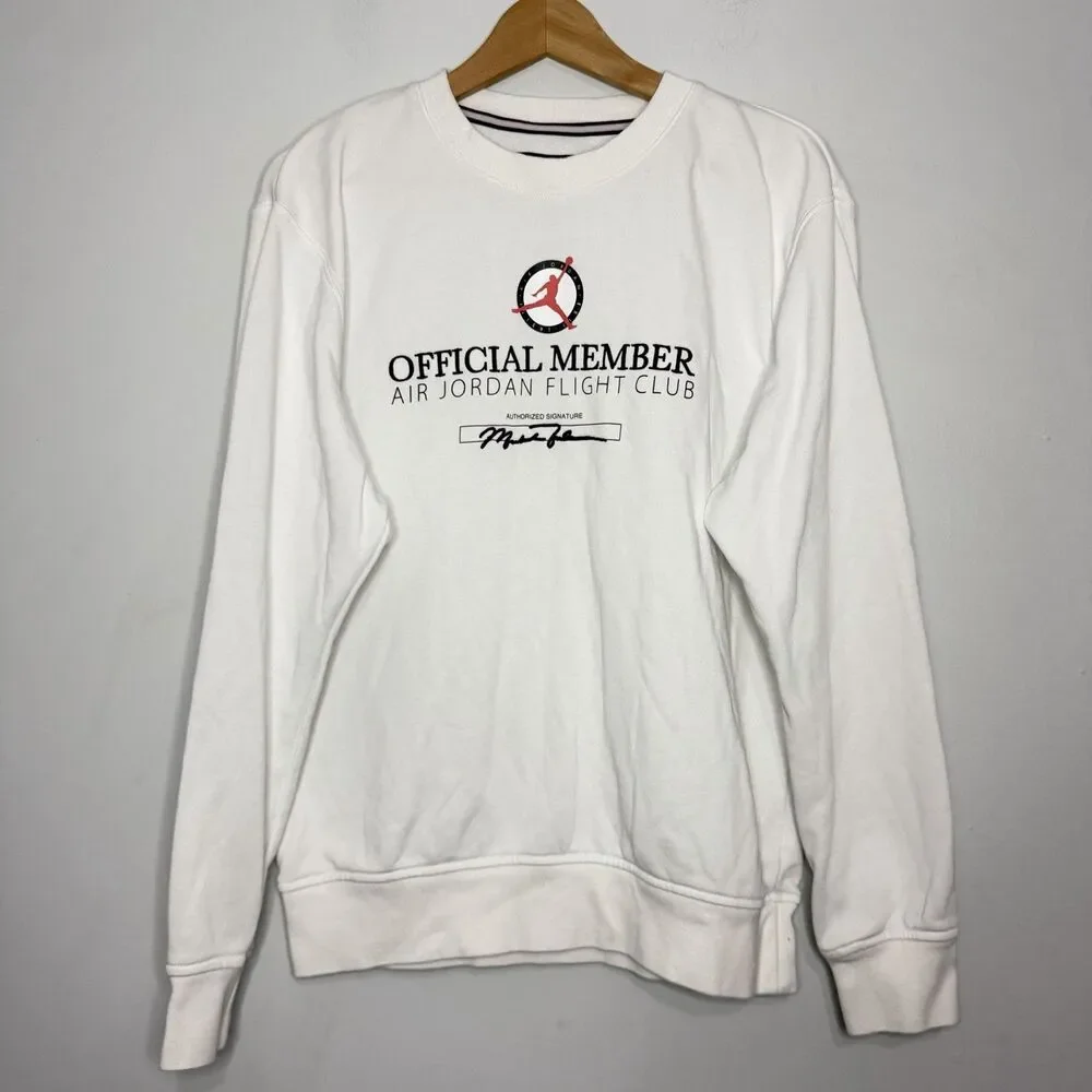 Jordan White Air Jordan Flight Club Embroidered Soft Crewneck Small